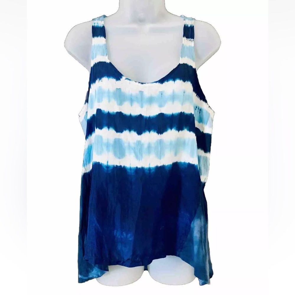 Anthropologie Ben & Lucia Blue Aurora Silk Cotton Boho Tie-dye Tank Size S Beach